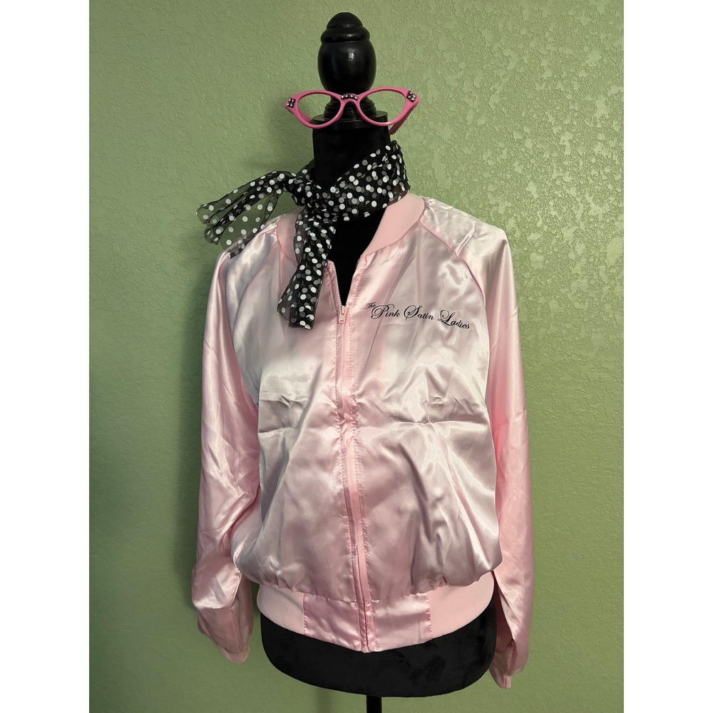 Spirit Halloween The Pink Satin Ladies Costume Jacket Scarf Glasses XL 12-14